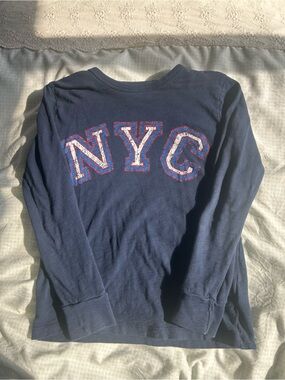 Crewcuts Navy Long Sleeve Tee with NYC Appliqué